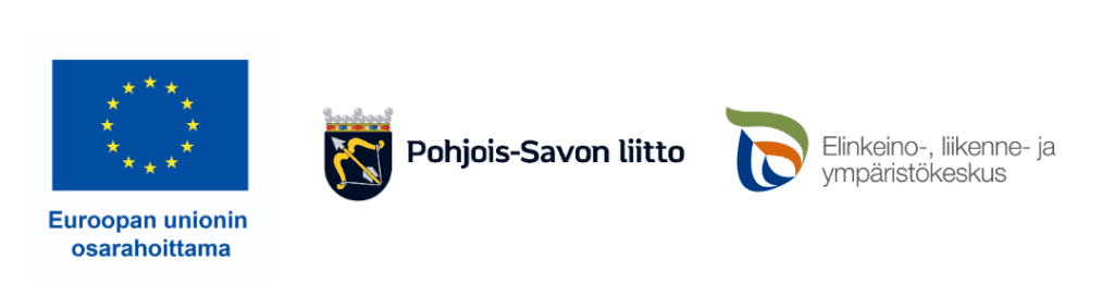 Euroopan Unionin osarahoitta, Pohjois-Savon liiton sekä Elinkeino-, liikenne- ja ympäristökeksuksen logot