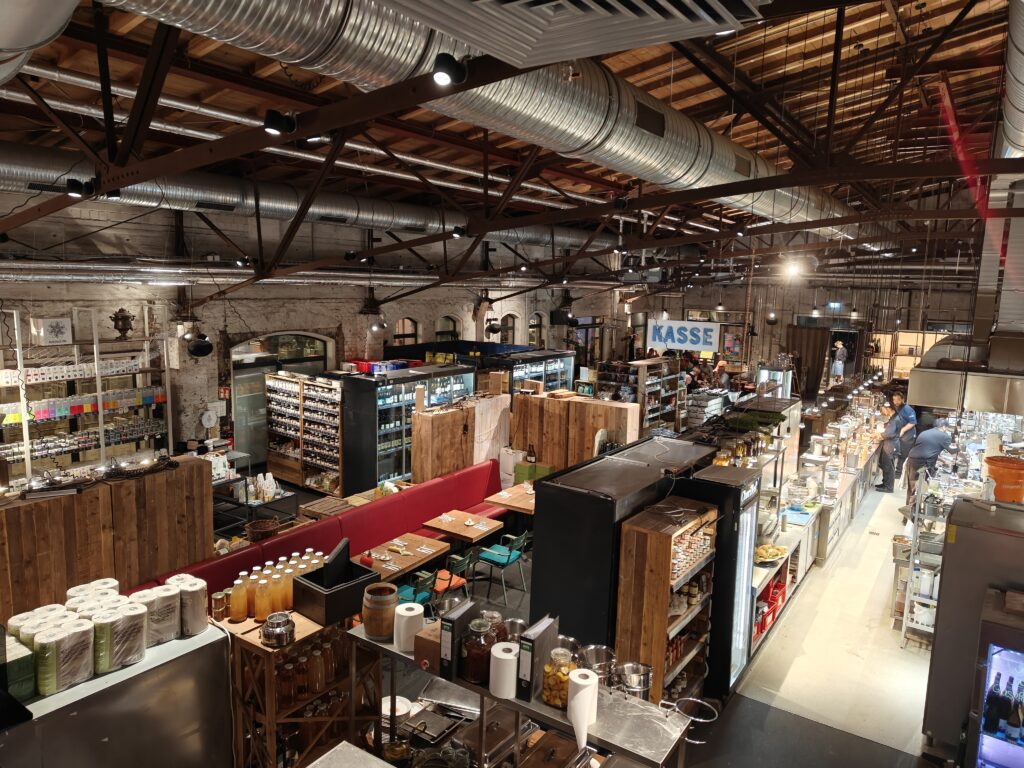 The inside of food produce store